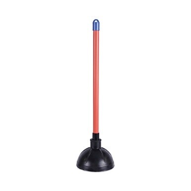Toilet Plunger, 18&quot; Plastic Handle, 5.63&quot; dia, Red/Black, 6/Carton