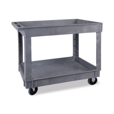 Two-Shelf Utility Cart, Plastic, 2 Shelves, 300 lb Capacity, 24&quot; x 40&quot; x 31.5&quot;, Gray