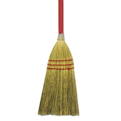 Corn/Fiber Brooms, Corn/Synthetic Fiber Bristles, 36&quot; Overall Length, Gray/Natural, 12/Carton