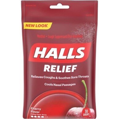 Cadbury Halls Cherry Cough Drops - For Sore Throat, Cough, Nasal Congestion - Cherry - 12 / Box - 30