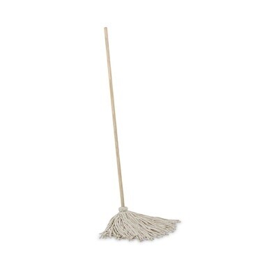 Cotton Deck Mop, #24 White Cotton Head, 50&quot; Wood Handle, 6/Carton