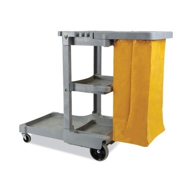 Janitor&#39;s Cart, Plastic, 4 Shelves, 1 Bin, 22&quot; x 44&quot; x 38&quot;, Gray