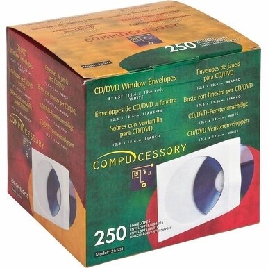 Compucessory CD/DVD White Window Envelopes - CD/DVD - 5&quot; Width x 5&quot; Length - 250 / Box - White