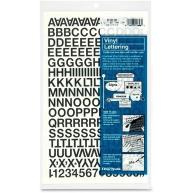 Chartpak Vinyl Helvetica Style Letters/Numbers - 12 x Numbers, 167 x Capital Letters Shape - Self-adhesive - Helvetica Style - Easy to Use - 0.50&quot; Height - Black - Vinyl - 201 / Pack