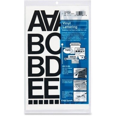Chartpak Vinyl Helvetica Style Letters/Numbers - 10 x Numbers, 67 x Capital Letters Shape - Self-adhesive - Helvetica Style - Easy to Use - 2&quot; Height - Black - Vinyl - 77 / Pack