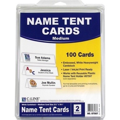C-Line Embossed Cardstock Name Tents - Letter - 8 1/2&quot; x 11&quot; - 100 / Box - White