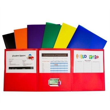 C-Line Letter Pocket Folder - 8 1/2&quot; x 11&quot; - 3 Internal Pocket(s) - Black, Blue, Green, Orange, Red, Purple, Yellow - 1 Each