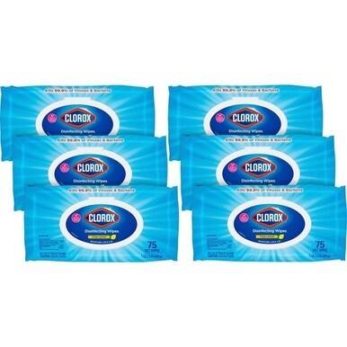 Clorox Bleach-free Disinfecting Cleaning Wipes - Crisp Lemon Scent - 75 / Packet - 6 / Carton - White