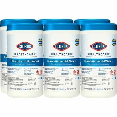 Clorox Healthcare Bleach Germicidal Wipes - Ready-To-Use - 9&quot; Length x 6.75&quot; Width - 70 / Canister - 6 / Carton - White