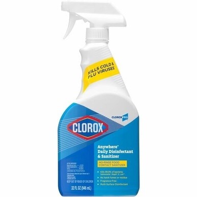 CloroxPro&amp;trade; Anywhere Daily Disinfectant and Sanitizer - For Nonporous Surface - 32 fl oz (1 quart) - 1 Each - Residue-free - Clear