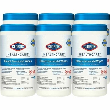 Clorox Healthcare Bleach Germicidal Wipes - For Multipurpose - Ready-To-Use - 5&quot; Length x 6&quot; Width - 150 / Canister - 6 / Carton - Disinfectant, Non-irritating, Anti-bacterial, Odorless - White