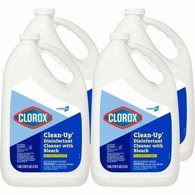 CloroxPro&amp;trade; Clean-Up Disinfectant Cleaner with Bleach Refill - Liquid - 128 fl oz (4 quart) - Original Scent - 4 / Carton - Clear, Pale Yellow