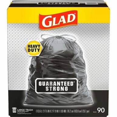 Glad Large Drawstring Trash Bags - Large Size - 30 gal Capacity - 30&quot; Width x 32.99&quot; Length - 1.05 mil (27 Micron) Thickness - Drawstring Closure - Black - Plastic - 34/Bundle - 90 Per Box - Garbage, 