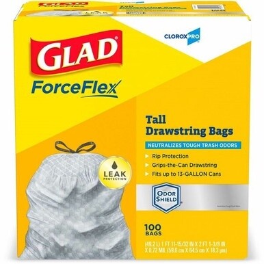 CloroxPro&amp;trade; ForceFlex Tall Kitchen Drawstring Trash Bags - 13 gal Capacity - 0.90 mil (23 Micron) Thickness - Drawstring Closure - Gray - 156/Carton - 100 Per Box - Kitchen, Can, Office, Breakroo