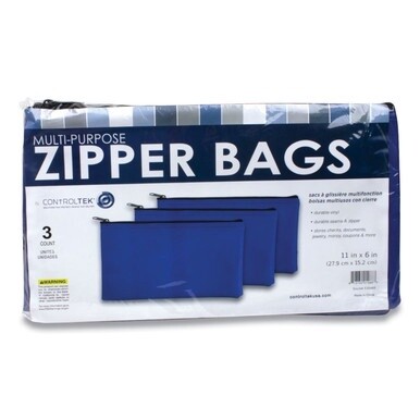 Fabric Deposit Bag, Vinyl, 5.5 x 11, Blue, 3/Pack