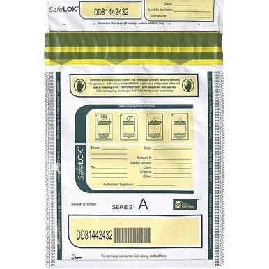 ControlTek SafeLOK Tamper-Evident Deposit Bags - 9&quot; Width x 12&quot; Length - Seal Closure - White - 100/Pack - Deposit, Cash, Note, Bill