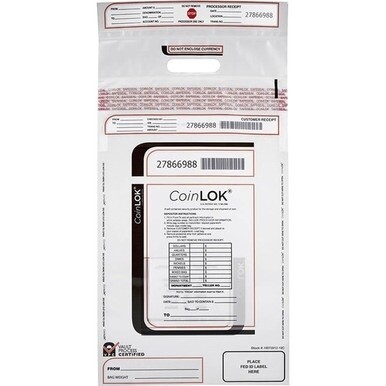 ControlTek CoinLOK Plastic Coin Bags - 12&quot; Width x 25&quot; Length - Clear - Plastic - 50/Pack - Coin