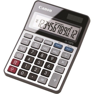 Canon LS-122TS 12-digit LCD Basic Calculator - Dual Power, Solar, Battery Powered, Angled Display, Replaceable Battery - 12 Digits - LCD - Battery/Solar Powered - 0.9" x 4.2" x 5.9" - Beige - Metal - 