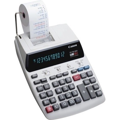Canon P170-DH-3 Printing Calculators - Calendar, Clock, Item Count, Sign Change, Compact - 12 Digits - 3&quot; x 9.6&quot; x 15.2&quot; - White - 1 Each