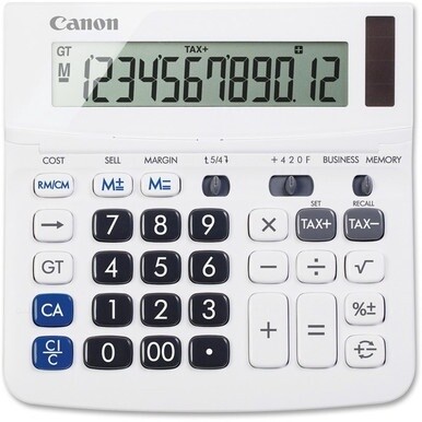 Canon TX-220TS Handheld Display Calculator - Tilt Display, Adjustable Display, Dual Power, Easy-to-read Display, Auto Power Off, Sign Change - Battery/Solar Powered - 1.2&quot; x 5.7&quot; x 5.7&quot; - White - 1 Ea