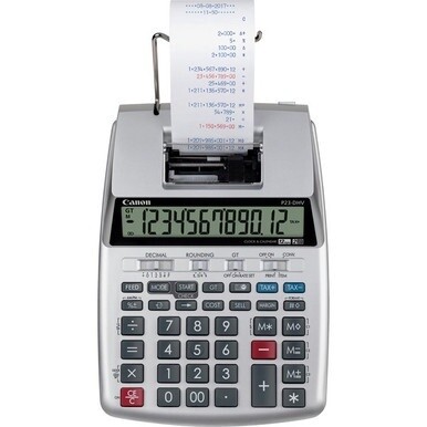 Canon P23-DHV-3 12-digit Printing Calculator - Clock, Calendar, Decimal Point Selector Switch, Sign Change - 2.2&quot; x 6.4&quot; x 9.1&quot; - Silver - 1 Each