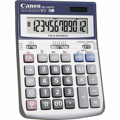 Canon HS-1200TS 12-Digit Angled Display Calculator - 12 Digits - LCD - Battery/Solar Powered - 1.4&quot; x 4.8&quot; x 6.7&quot; - Black, White - 1 Each