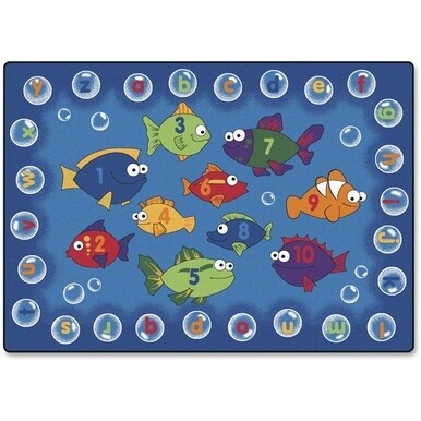 Carpets for Kids Fishing 4 Literacy Rectangle Rug - 65&quot; Length x 46&quot; Width - Rectangle - Alphabet Bubbles, Fishing For Literacy, Numbers