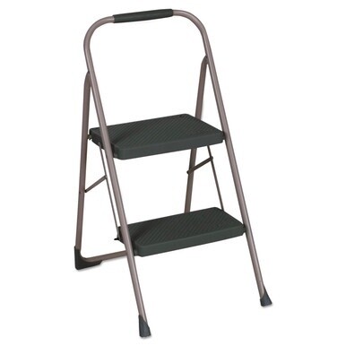 Big Step Folding Stool, 2-Step, 200 lb Capacity, 20.5&quot; Working Height, 22&quot; Spread, Black/Gray