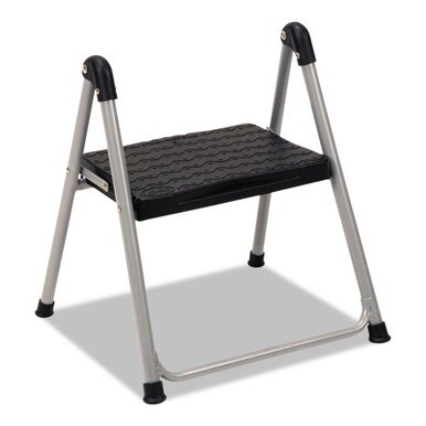 Folding Step Stool, 1-Step, 200 lb Capacity, 9.9&quot; Working Height, Platinum/Black
