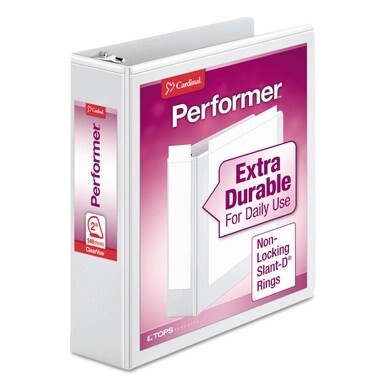 Performer ClearVue Slant-D Ring Binder, 3 Rings, 2&quot; Capacity, 11 x 8.5, White