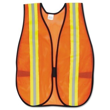 Orange Safety Vest, 2&quot; Reflective Strips, Polyester, Side Straps, One Size Fits All, Bright Orange