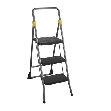 Cosco Steel 3-step Folding Step Stool - 3 Step - 300 lb Load Capacity - 14.5&quot; x 12.3&quot; x 56&quot; - Gray Orange