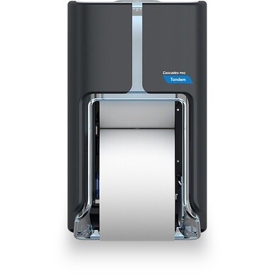 Cascades PRO Tandem DHC Bath Tissue Dispenser - Touchless Dispenser - 2220 x Sheet - 12&quot; Height x 6.6&quot; Width x 7&quot; Depth - Dark Gray - Hygienic, Jam-free, Key Lock - 1 Each