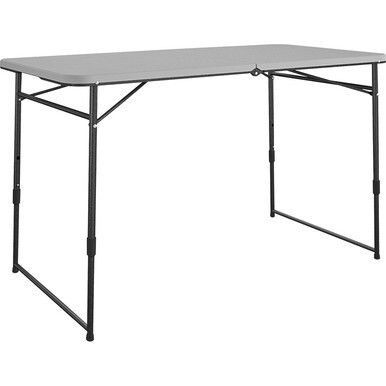 Cosco Fold Portable Indoor/Outdoor Utility Table - Adjustable Height x 48&quot; Table Top Width x 24&quot; Table Top Depth - 28&quot; Height - Gray - Steel, Resin - 1 Each