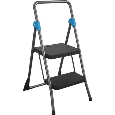 Cosco Steel 2-step Folding Step Stool - 2 Step - 300 lb Load Capacity - 22.5&quot; x 24.8&quot; x 39.5&quot; - Gray