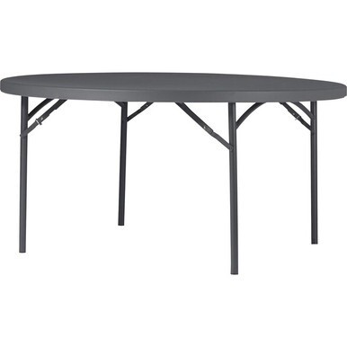 Dorel Zown Commercial Round Blow Mold Fold Table - For - Table TopRound Top - 4 Legs x 60&quot; Table Top Diameter - 29.20&quot; Height - Gray - High-density Polyethylene (HDPE), Resin - 1 Each
