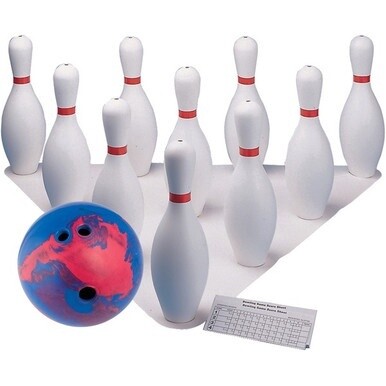 Champion Sports Plastic Bowling Ball &amp; Pin Set - White - Plastic, Rubber - 11 / Set