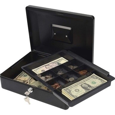CARL Bill Tray Steel Security Cash Box - Steel - Black - 4&quot; Height x 9&quot; Width
