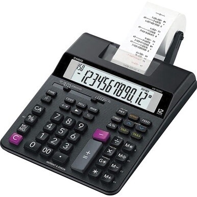 Casio HR-200RC Printing Calculator - Two-color Printing, Large Display, Dual Power - 12 Digits - 2.3&quot; x 7.8&quot; x 10.8&quot; - Black - 1 Each
