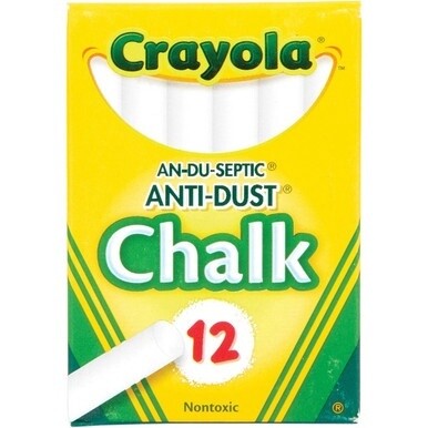 Crayola Anti-Dust Chalk - 3.3&quot; Length - 0.4&quot; Diameter - White - 12 / Box - Non-toxic