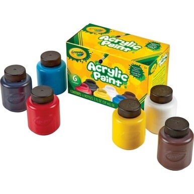 Crayola 6-color Acrylic Paint Set - 2 oz - 6 / Set - Deep Red, Brilliant Yellow, Burnt Umber, Ivory Black, Titanium White, Brilliant Blue