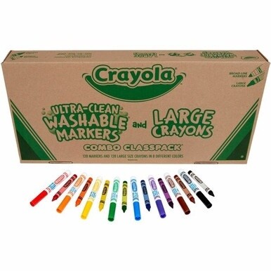 Crayola 8-Color Combo Large Crayon/Washable Marker Classpack - Red, Yellow, Green, Blue, Orange, Violet, Brown, Black Ink - Red, Yellow, Green, Blue, Orange, Violet, Brown, Black Wax - Non-toxic, Wash