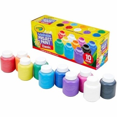 Crayola Washable Kids&#39; Paint Set - 2 fl oz - 10 / Set - Blue, White, Violet, Brown, Green, Turquoise, Red, Yellow, Orange, Magenta