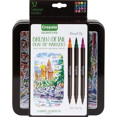 Crayola Brush &amp; Detail Dual Tip Markers - Ultra Fine Marker Point - Brush Marker Point Style - 16 / Set