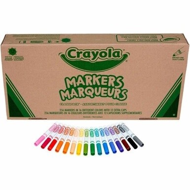 Crayola 16-Color Marker Classpack - Broad Marker Point - Conical Marker Point Style - Assorted Water Based Ink - 256 / Case