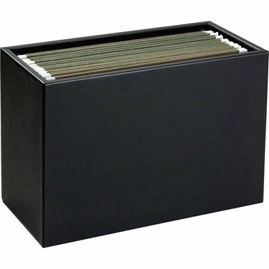 Dacasso Classic Leather Hanging File Folder Box - Media Size Supported: Letter 8.50&quot; x 11&quot; - Top Grain Leather, Velveteen - Black - For File Folder - 1 Each