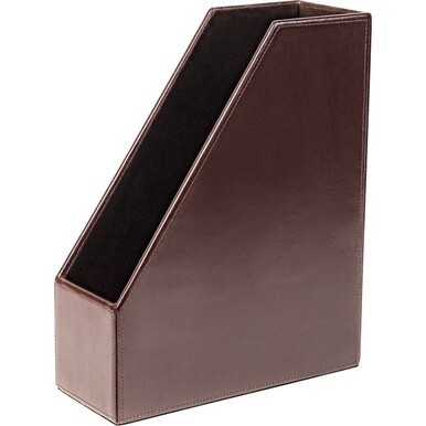 Dacasso Bonded Leather Magazine Rack - 12.5&quot; Height x 4&quot; Width x 10.1&quot; DepthDesktop - Dark Brown - Leather - 1 Each