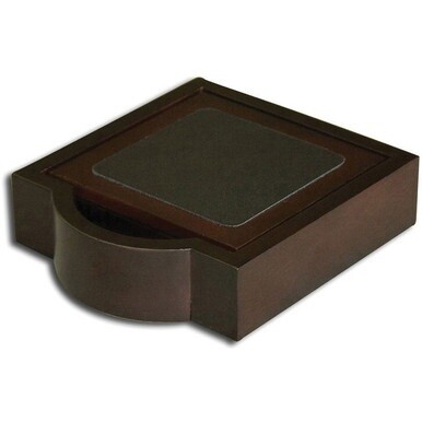 Dacasso Walnut &amp; Leather Coaster Set - 4 Coaster of 4&quot; Length x 4&quot; Width - Square - Black - Top Grain Leather, Walnut, Wood - 1Each