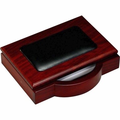 Dacasso Rosewood &amp; Leather Memo Holder - Leather, Wood - 1 Each - Black