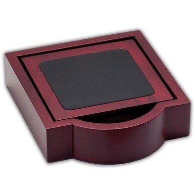 Dacasso Rosewood &amp; Leather Coaster Set - 4 Coaster of 4&quot; Length x 4&quot; Width - Square - Black - Leather - 1Each